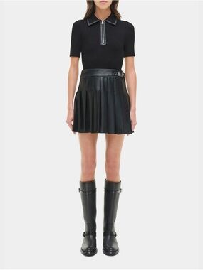 Jonathan Simkhai Black Pleated Faux Leather Mini Skirt